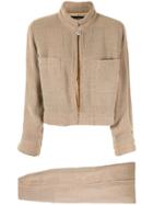 Chanel Pre-owned 1999 Stand-up Collar Skirt And Jacket Set - Brown