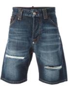 Philipp Plein Distressed Denim Shorts, Men's, Size: 29, Blue, Cotton/spandex/elastane