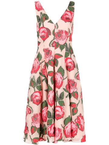 Lela Rose Rose Print Midi Dress - Pink