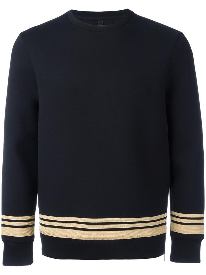 Neil Barrett Striped Hem Sweatshirt, Men's, Size: Xs, Black, Polyurethane/cotton/lyocell