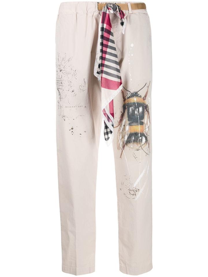 White Sand Scarf Detail Trousers - Neutrals