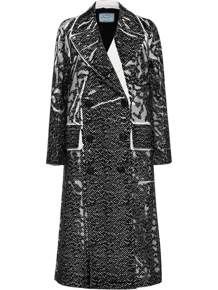 Prada Chevron Motif Double Breasted Coat - Black