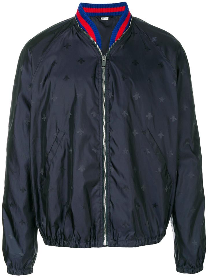 Gucci Bee Embroidered Bomber Jacket - Blue