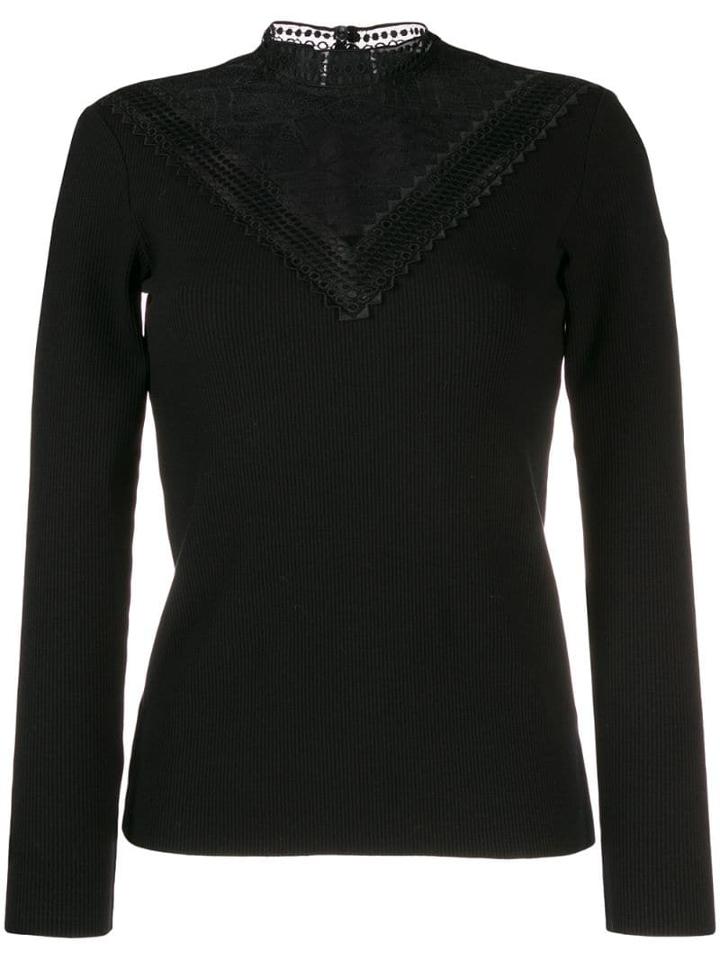 Sandro Paris Fitted Lace-detail Top - Black