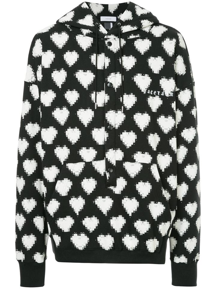 Facetasm Heart Print Hoodie - Black