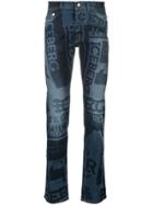 Iceberg Logo Print Jeans - Blue