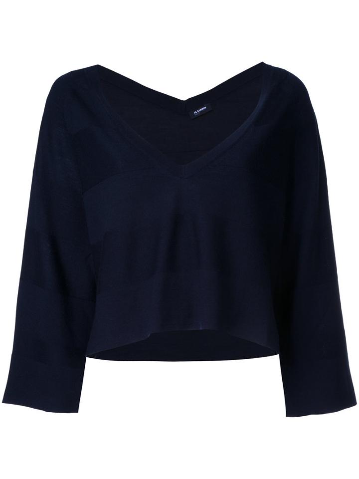 Jil Sander Navy Deep V-neck Jumper, Women's, Size: Medium, Blue, Wool