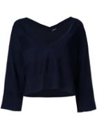 Jil Sander Navy Deep V-neck Jumper, Women's, Size: Medium, Blue, Wool