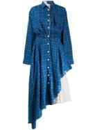 Natasha Zinko Check Asymmetric Shirt Dress - Blue
