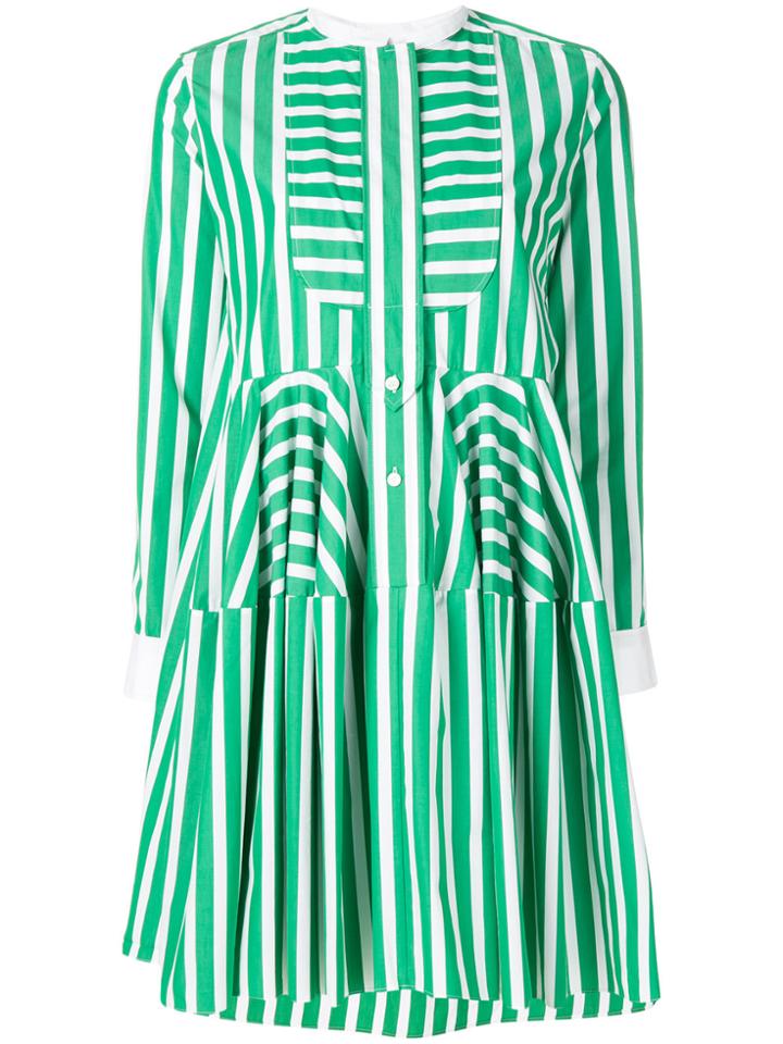 Maison Rabih Kayrouz Pleated Striped Shirt Dress - Green