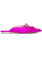 Sophia Webster Pink Bibi Butterfly Pearl Crystal Satin Slippers - Pink