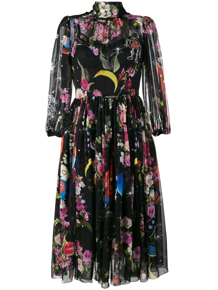 Dolce & Gabbana Space Print Sheer Dress - Black