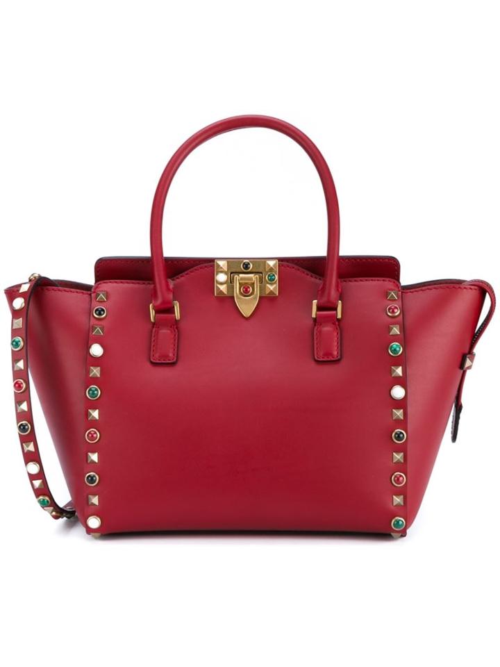 Valentino 'rolling Rockstud' Trapeze Tote, Women's, Red