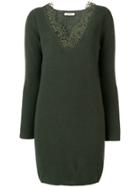 Twin-set Lace Trim Sweater Dress - Green