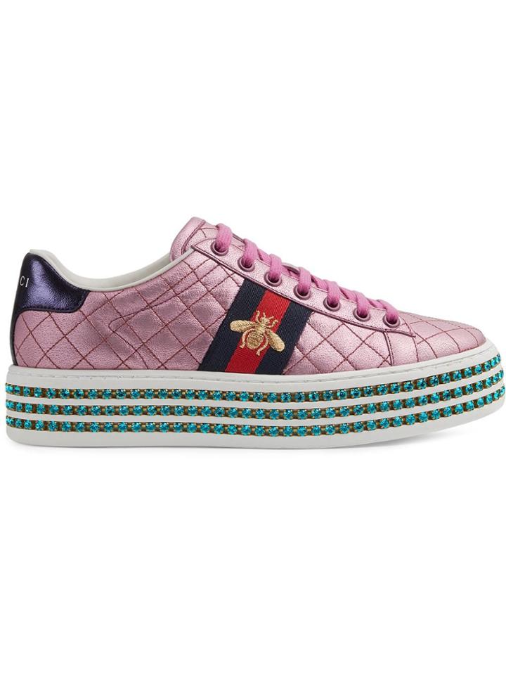 Gucci Ace Sneaker With Crystals - Pink