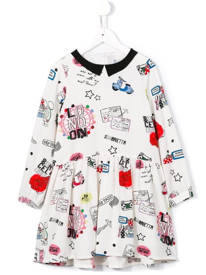 Simonetta Printed Dress, Girl's, Size: 8 Yrs, White