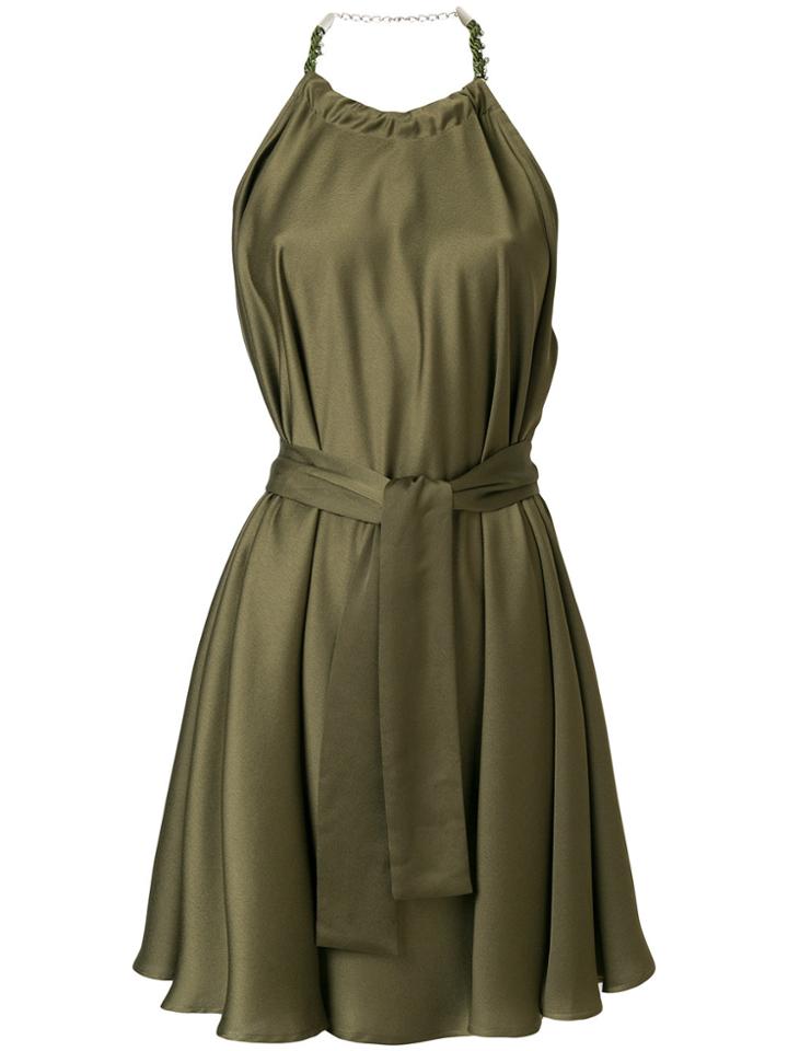 Pinko Halterneck Tie Waist Mini Dress - Green