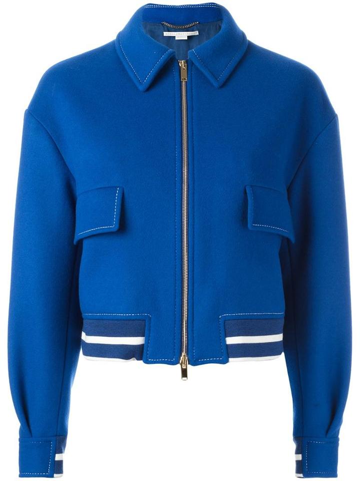 Stella Mccartney Classic Cropped Bomber Jacket, Women's, Size: 38, Blue, Viscose/cotton/polyamide/wool