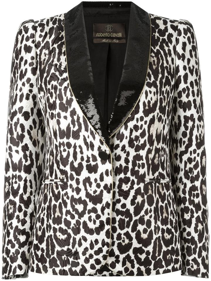 Roberto Cavalli Leopard Print Blazer, Women's, Size: 44, Black, Polyester/viscose/cotton/polyamide