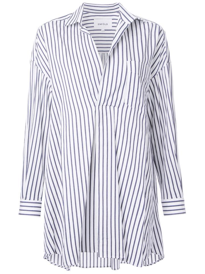 Enföld Front Pleat Striped Shirt, Size: 38, White, Cotton