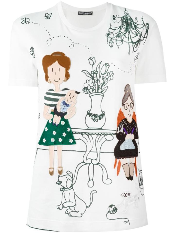 Dolce & Gabbana Appliqué Detail T-shirt, Women's, Size: 36, White, Cotton/spandex/elastane