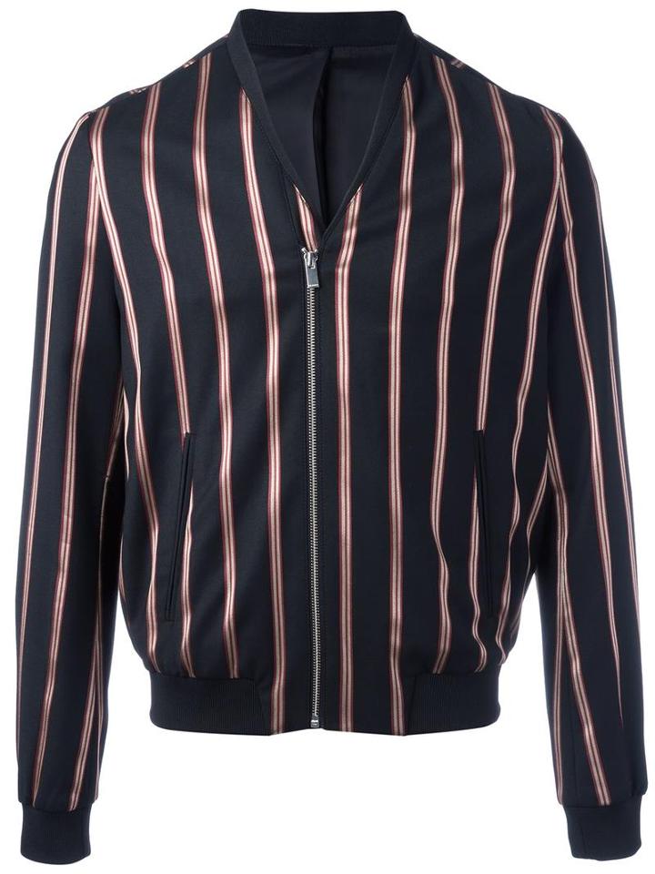 The Kooples Striped Bomber Jacket, Men's, Size: Large, Black, Polyester/wool/spandex/elastane/cotton