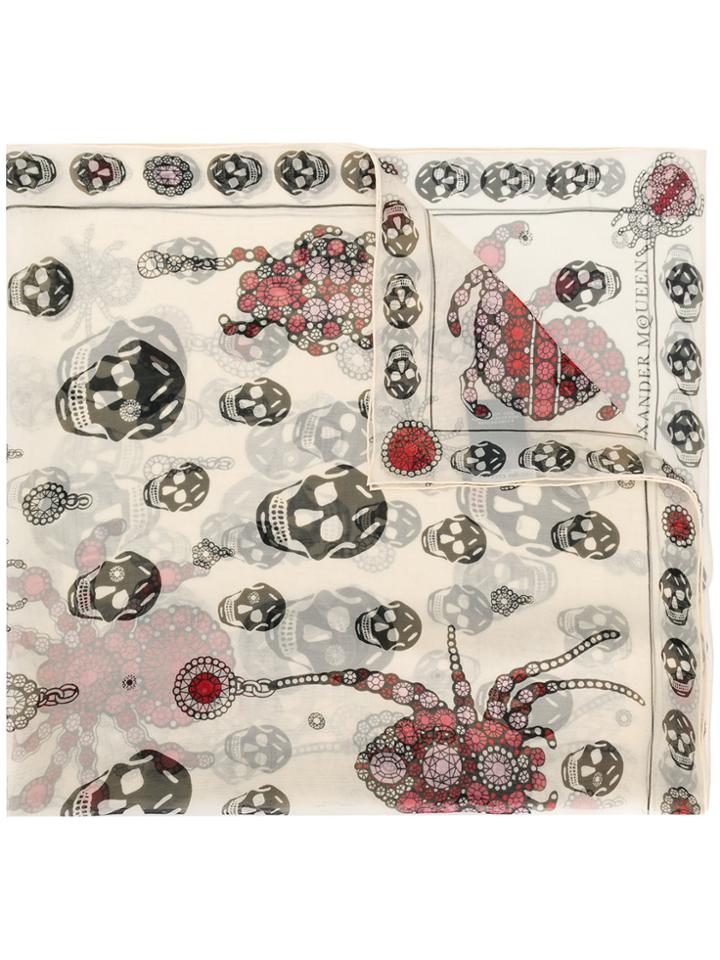 Alexander Mcqueen Skull And Bejewelled Spider Scarf - Nude & Neutrals