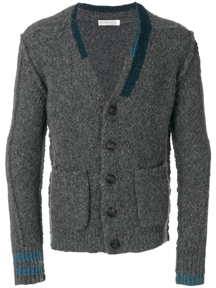 Etro Striped Detail Distressed Cardigan - Grey