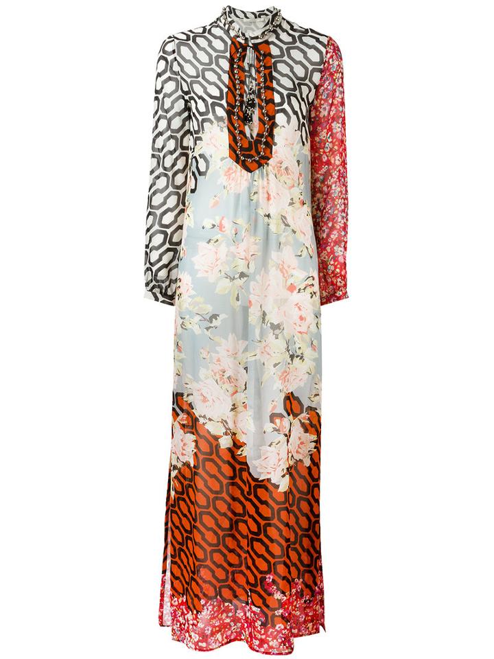 Amen - Multi-print Shift Maxi Dress - Women - Silk/metal (grey)/glass - 44, Women's, Silk/metal/glass