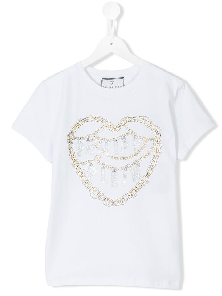 Philipp Plein Kids Embellished Logo T-shirt, Girl's, Size: 16 Yrs, White