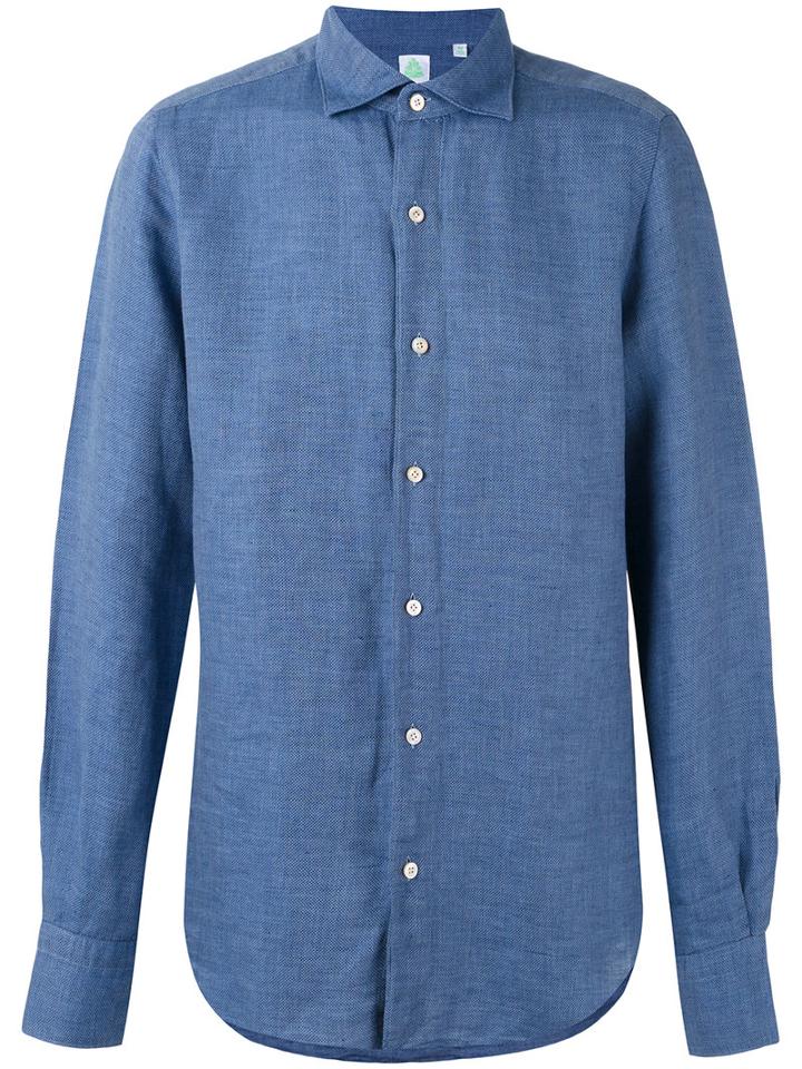 Finamore 1925 Napoli - Woven 'tokyo' Shirt - Men - Cotton/linen/flax - L, Blue, Cotton/linen/flax