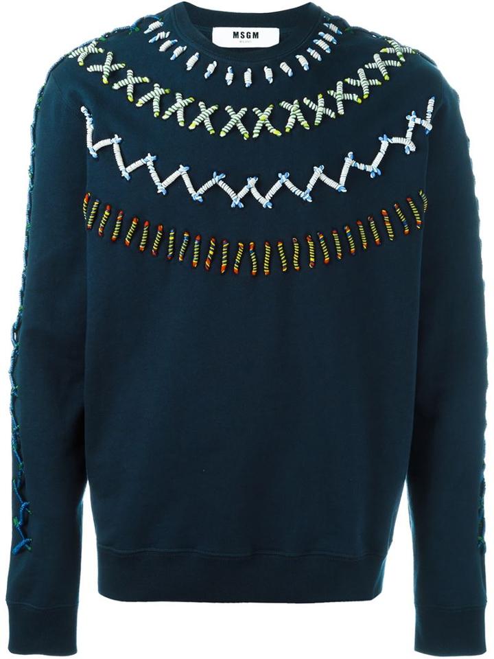 Msgm Embellished Sweatshirt, Men's, Size: S, Blue, Cotton