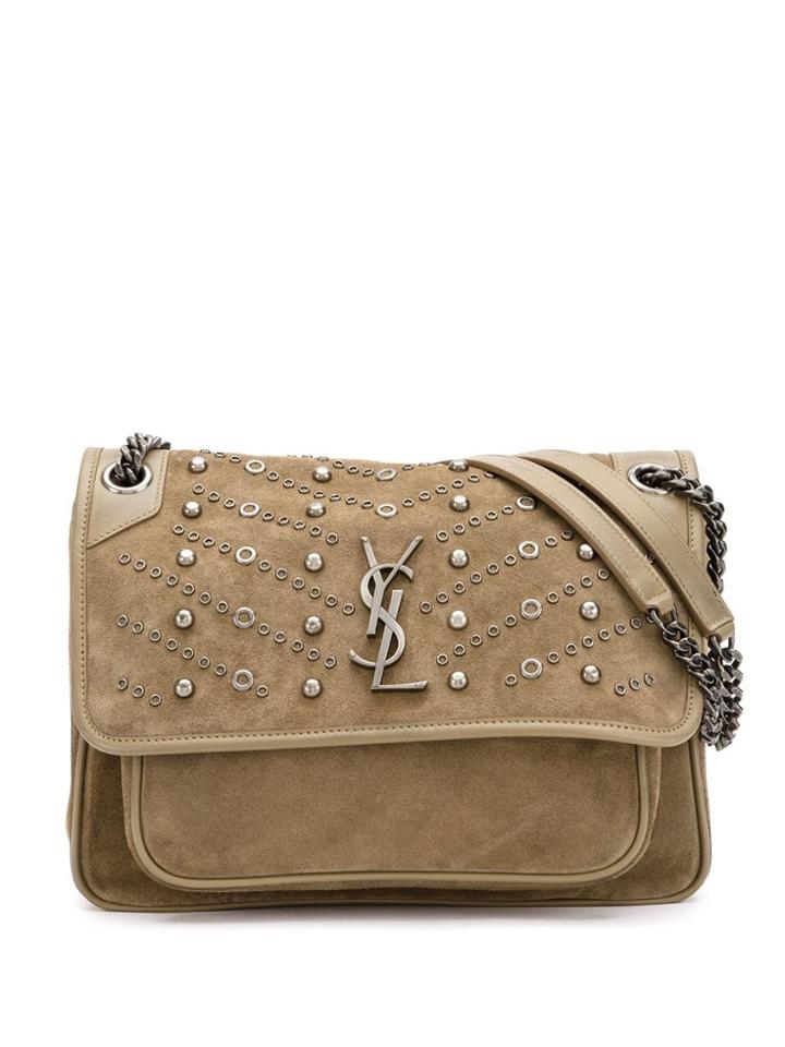 Saint Laurent Studded Shoulder Bag - Neutrals