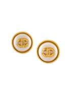Chanel Vintage Logo Button Clip On Earrings