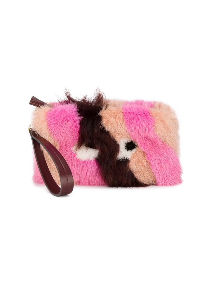 Anya Hindmarch Eyes Striped Fur Clutch Bag - Pink & Purple
