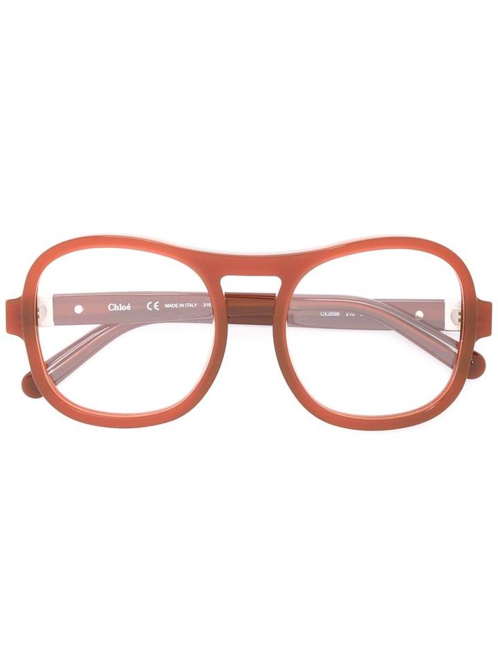 Chloé Oversize Square Frame Glasses, Red, Acetate