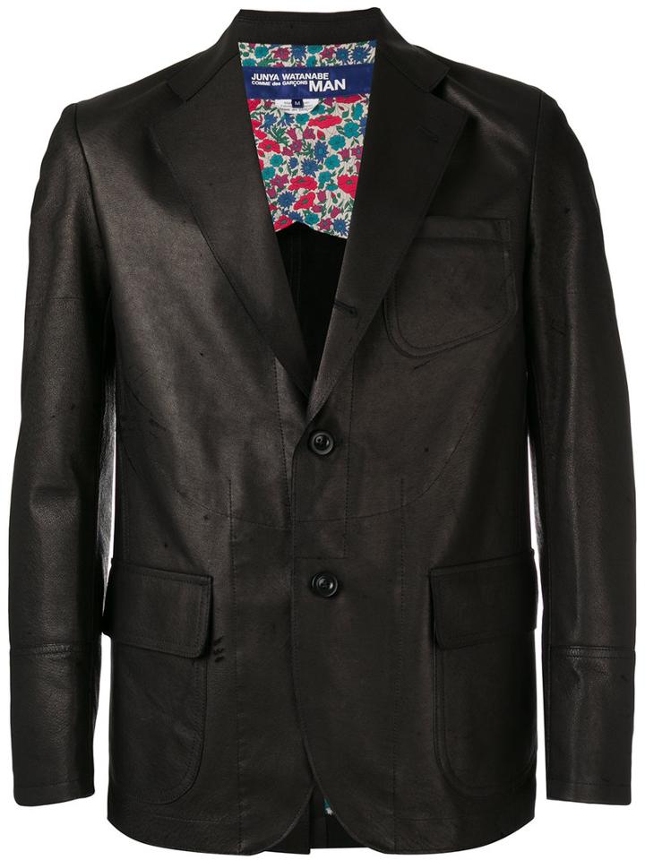 Junya Watanabe Comme Des Garçons Man Leather Blazer, Men's, Size: Large, Black, Pig Leather/cotton/cupro