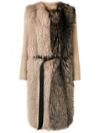 Blancha Contrast Colour Belted Coat - Neutrals