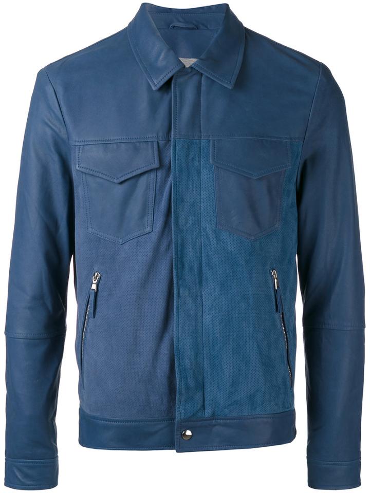 Eleventy - Panel Zipped Jacket - Men - Cotton/suede/polyester/spandex/elastane - 50, Blue, Cotton/suede/polyester/spandex/elastane