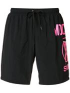 Moschino Flamingo Logo Swim Shorts, Men's, Size: Small, Black, Polyester