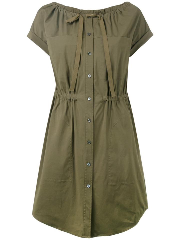 Theory - Gathered Waist Shirt Dress - Women - Cotton - 0, Green, Cotton
