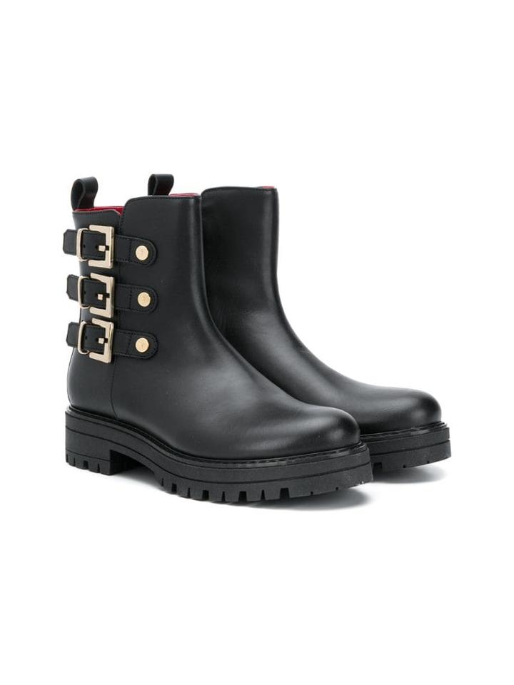 Cesare Paciotti Kids Teen Side Buckle Ankle Boots - Black