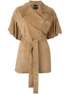 Agnona Ruffle Sleeve Caban Jacket, Women's, Size: 36, Brown, Calf Leather