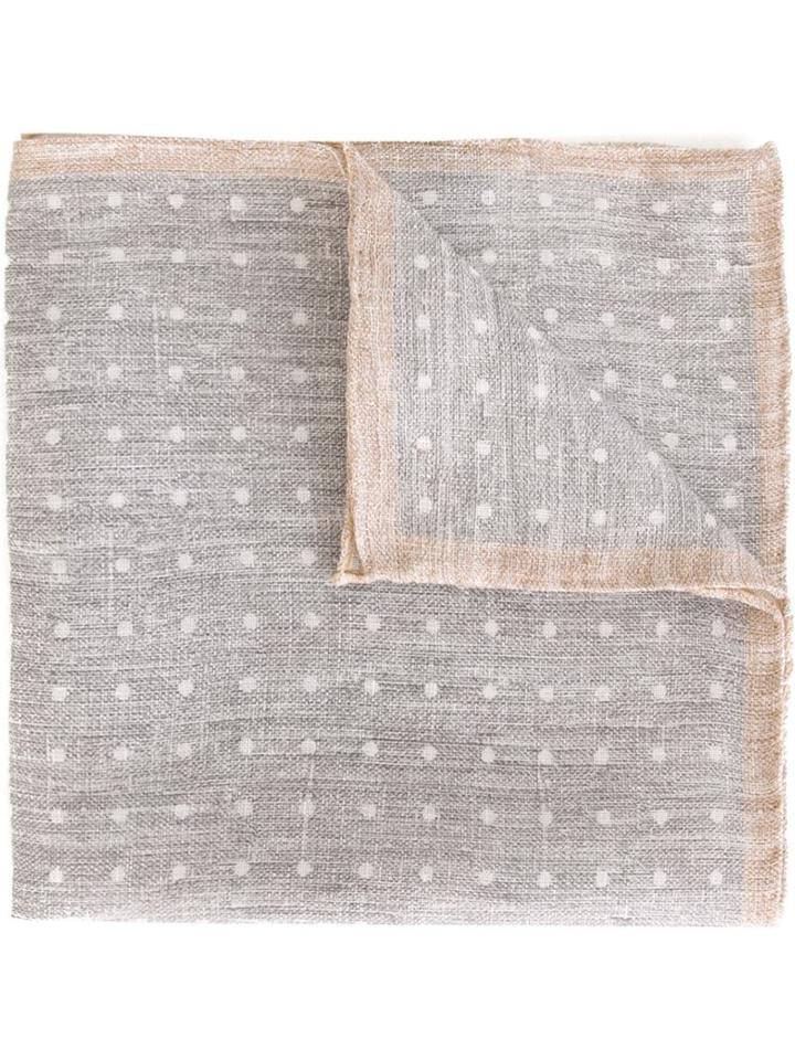 Eleventy Polka Dot Print Pocket Square, Men's, Grey, Linen/flax