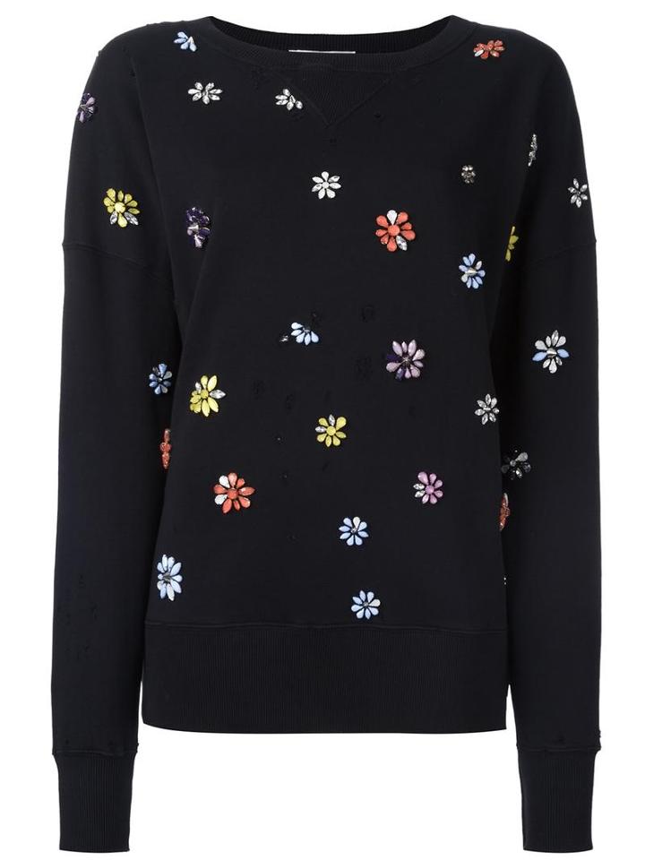 Faith Connexion Oversized Flower Embellished Sweatshirt, Women's, Size: Medium, Black, Acrylic/brass/cotton