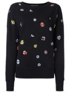 Faith Connexion Oversized Flower Embellished Sweatshirt, Women's, Size: Medium, Black, Acrylic/brass/cotton