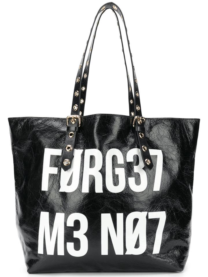 Red Valentino Slogan Oversized Tote - Black