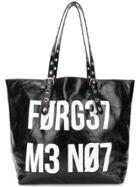 Red Valentino Slogan Oversized Tote - Black