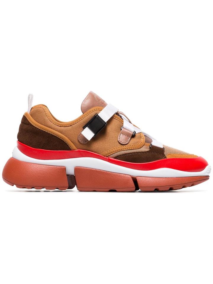 Chloé Brown, White And Red Sonnie Sneakers