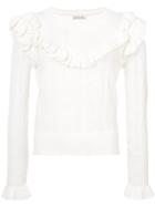 Love Shack Fancy Ruffled Front Jumper - Nude & Neutrals